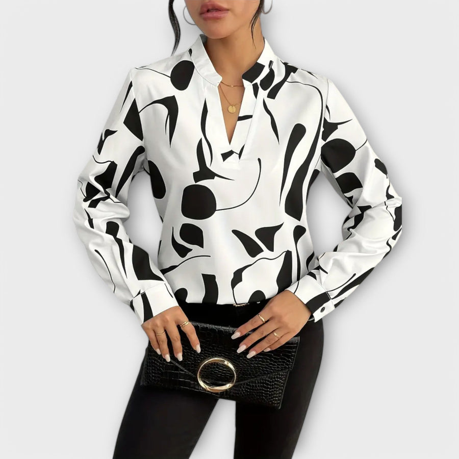 Edith - Schwarz-weisse Bluse mit grafischem Muster