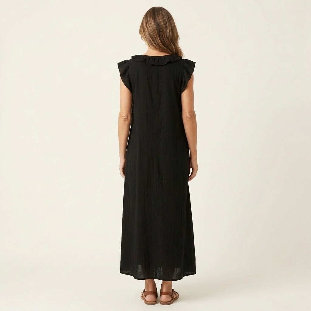 JOSETTE | ELEGANTES RÜSCHEN V-AUSSCHNITT MAXIKLEID