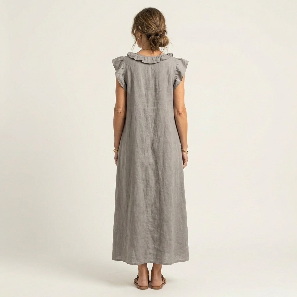 JOSETTE | ELEGANTES RÜSCHEN V-AUSSCHNITT MAXIKLEID