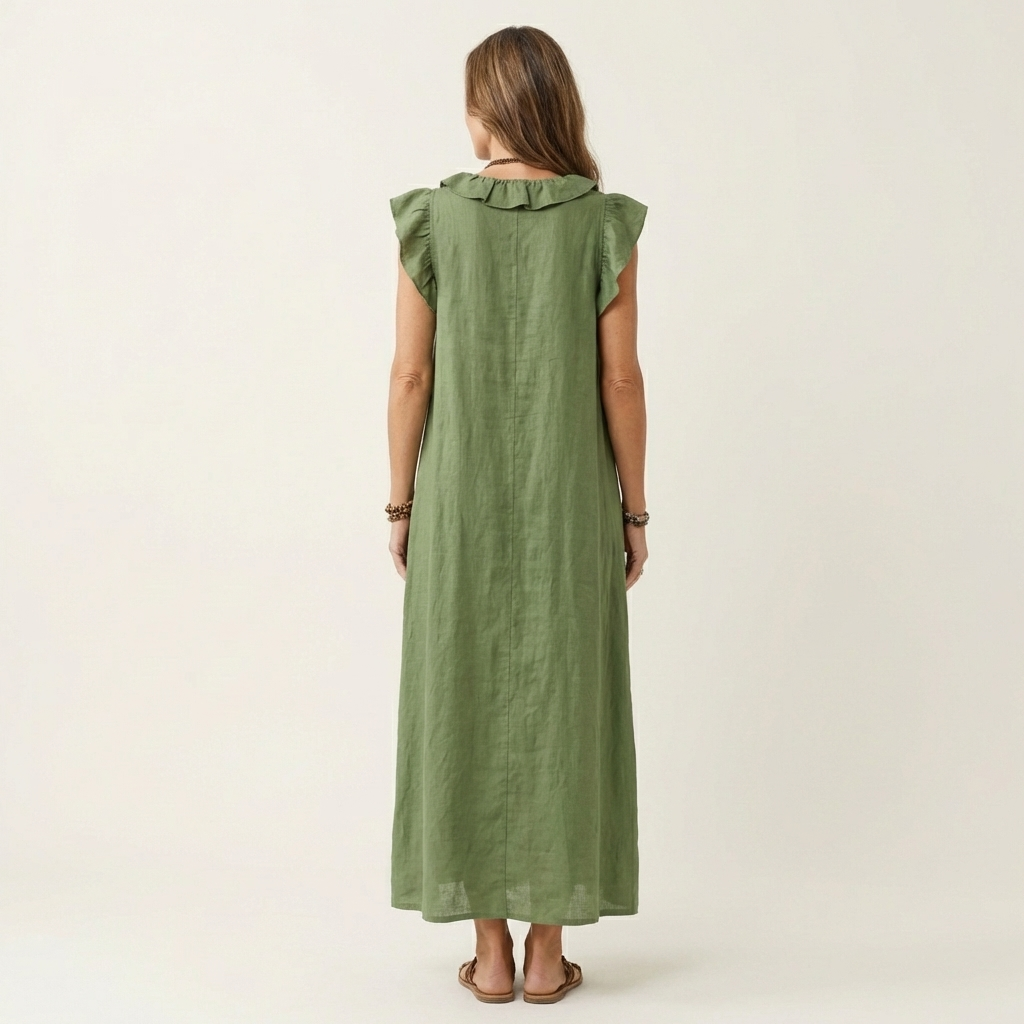 JOSETTE | ELEGANTES RÜSCHEN V-AUSSCHNITT MAXIKLEID