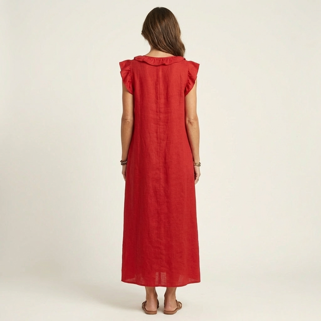 JOSETTE | ELEGANTES RÜSCHEN V-AUSSCHNITT MAXIKLEID