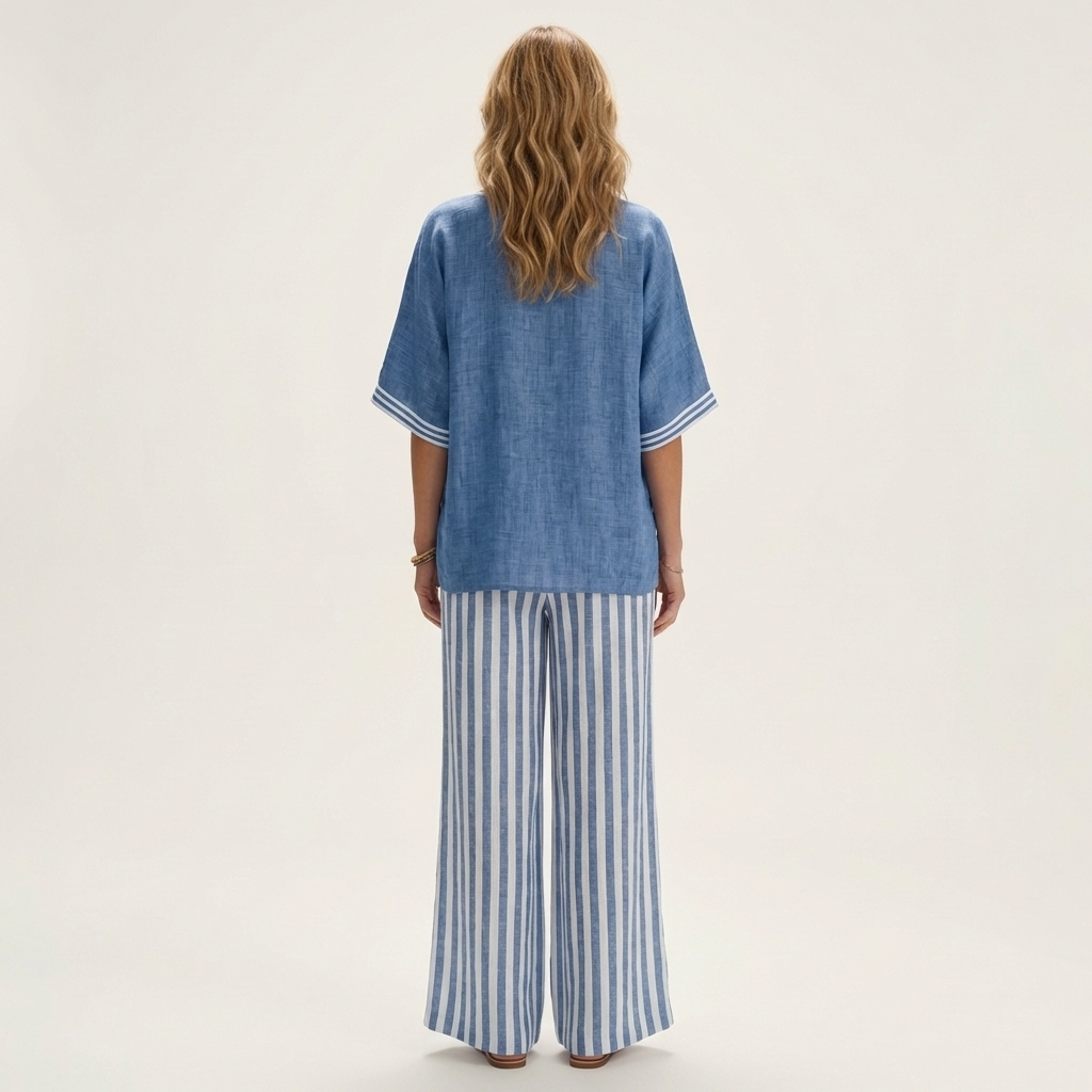 GISELLE | V-AUSSCHNITT COLLEGETOP & STREIFEN WEITE HOSEN SET