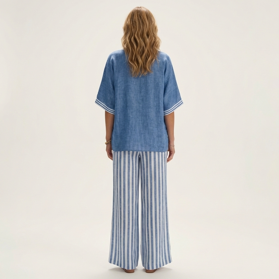 GISELLE | V-AUSSCHNITT COLLEGETOP & STREIFEN WEITE HOSEN SET