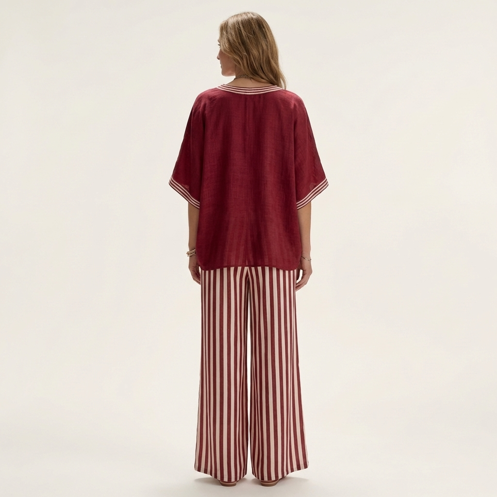 GISELLE | V-AUSSCHNITT COLLEGETOP & STREIFEN WEITE HOSEN SET