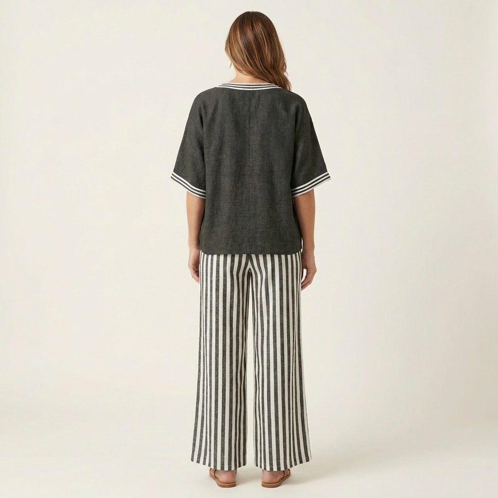 GISELLE | V-AUSSCHNITT COLLEGETOP & STREIFEN WEITE HOSEN SET