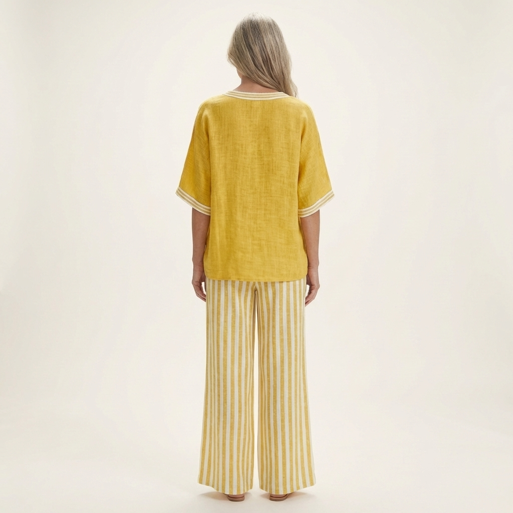 GISELLE | V-AUSSCHNITT COLLEGETOP & STREIFEN WEITE HOSEN SET