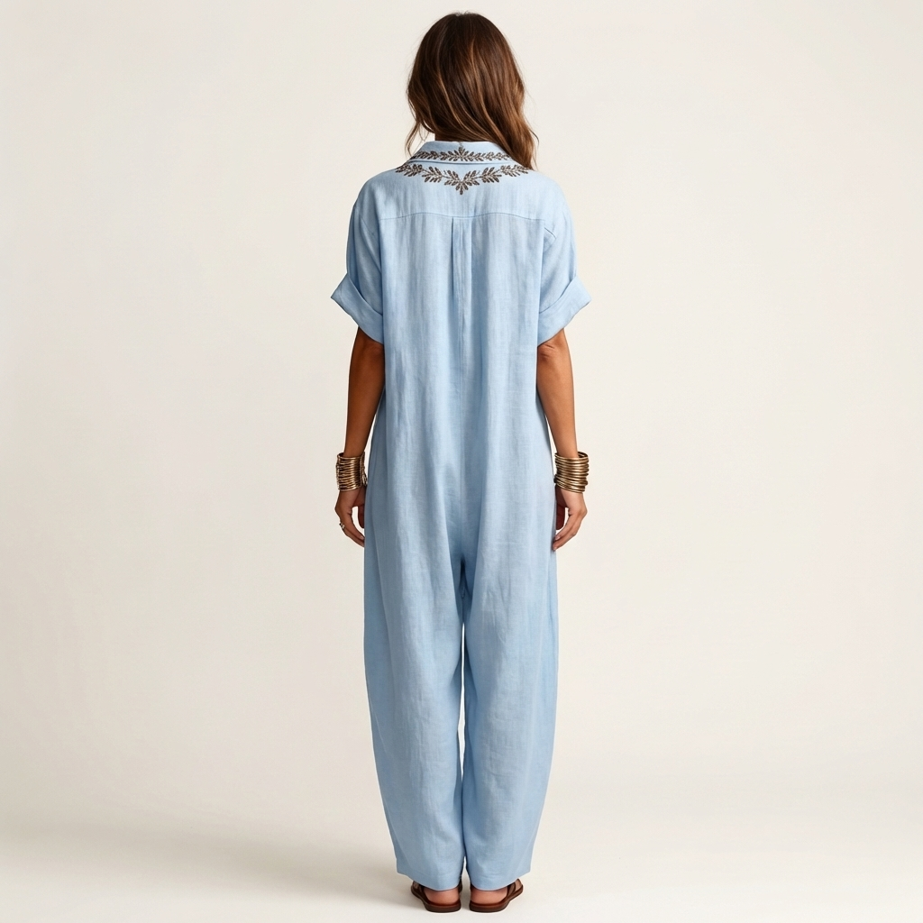 PETRA | BESTICKTES V-AUSSCHNITT LEINEN MAXIKLEID