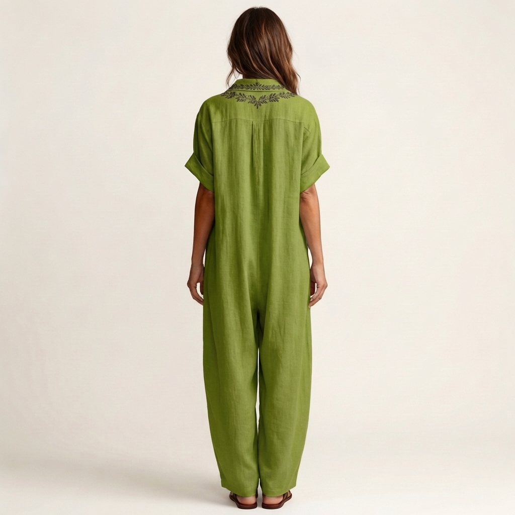 PETRA | BESTICKTES V-AUSSCHNITT LEINEN MAXIKLEID