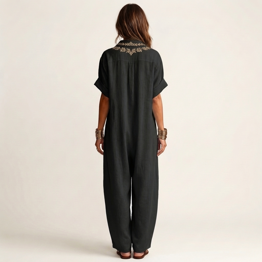 PETRA | BESTICKTES V-AUSSCHNITT LEINEN MAXIKLEID