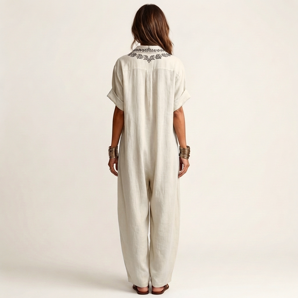 PETRA | BESTICKTES V-AUSSCHNITT LEINEN MAXIKLEID