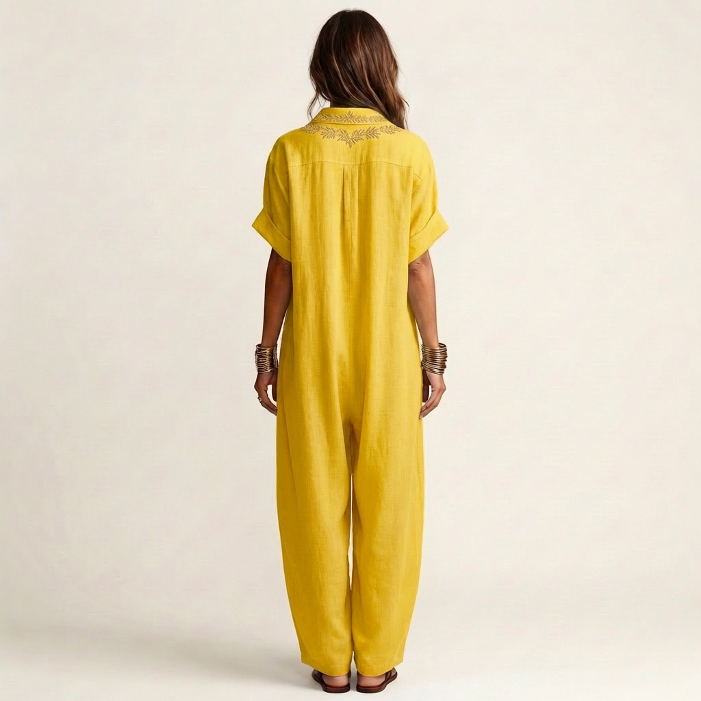 PETRA | BESTICKTES V-AUSSCHNITT LEINEN MAXIKLEID