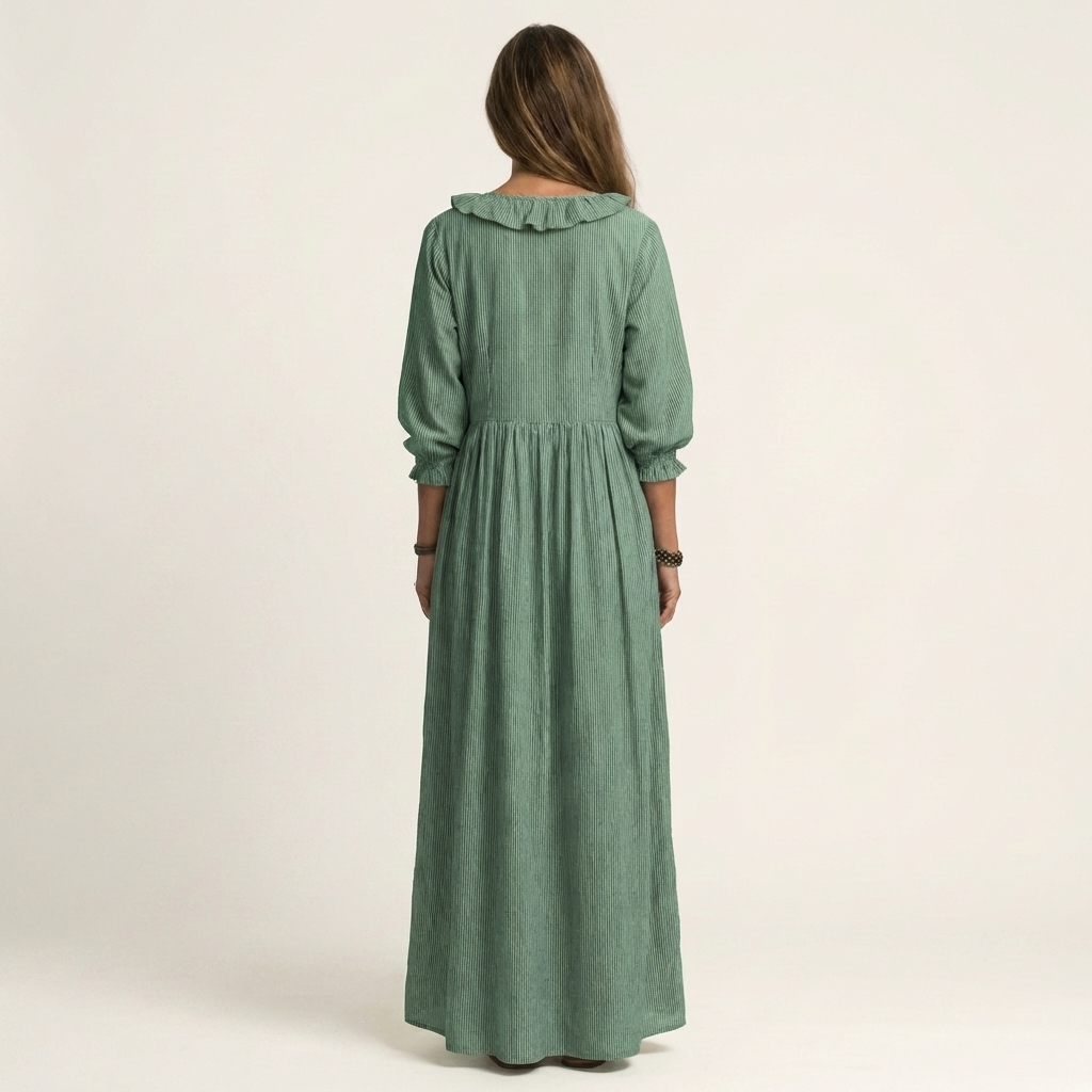 PALOMA | RÜSCHEN V-AUSSCHNITT STREIFEN MAXI KLEID MIT LATERNENÄRMELN