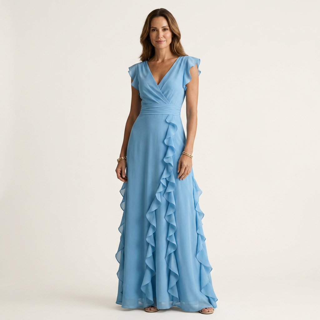 CELESTE | MAXIKLEID MIT WRAP-STYLE V-AUSSCHNITT UND FLUTTERÄRMELN