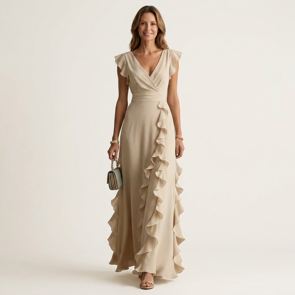 CELESTE | MAXIKLEID MIT WRAP-STYLE V-AUSSCHNITT UND FLUTTERÄRMELN