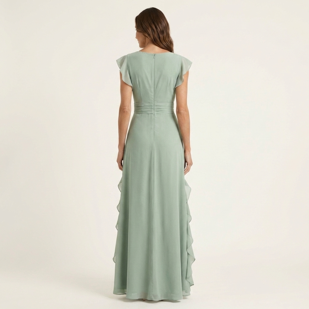 CELESTE | MAXIKLEID MIT WRAP-STYLE V-AUSSCHNITT UND FLUTTERÄRMELN