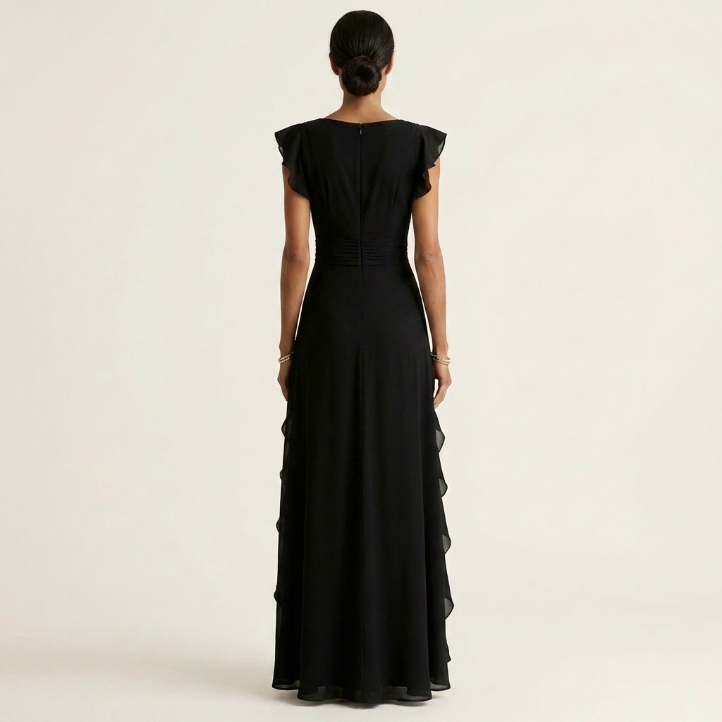 CELESTE | MAXIKLEID MIT WRAP-STYLE V-AUSSCHNITT UND FLUTTERÄRMELN