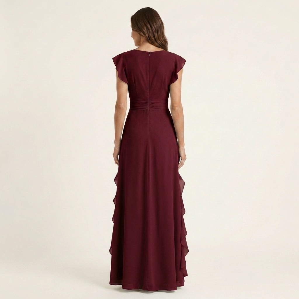 CELESTE | MAXIKLEID MIT WRAP-STYLE V-AUSSCHNITT UND FLUTTERÄRMELN