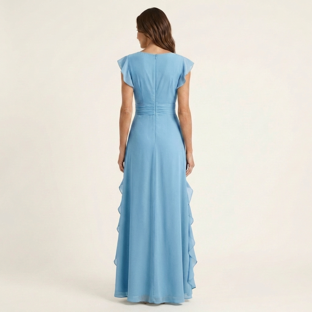 CELESTE | MAXIKLEID MIT WRAP-STYLE V-AUSSCHNITT UND FLUTTERÄRMELN
