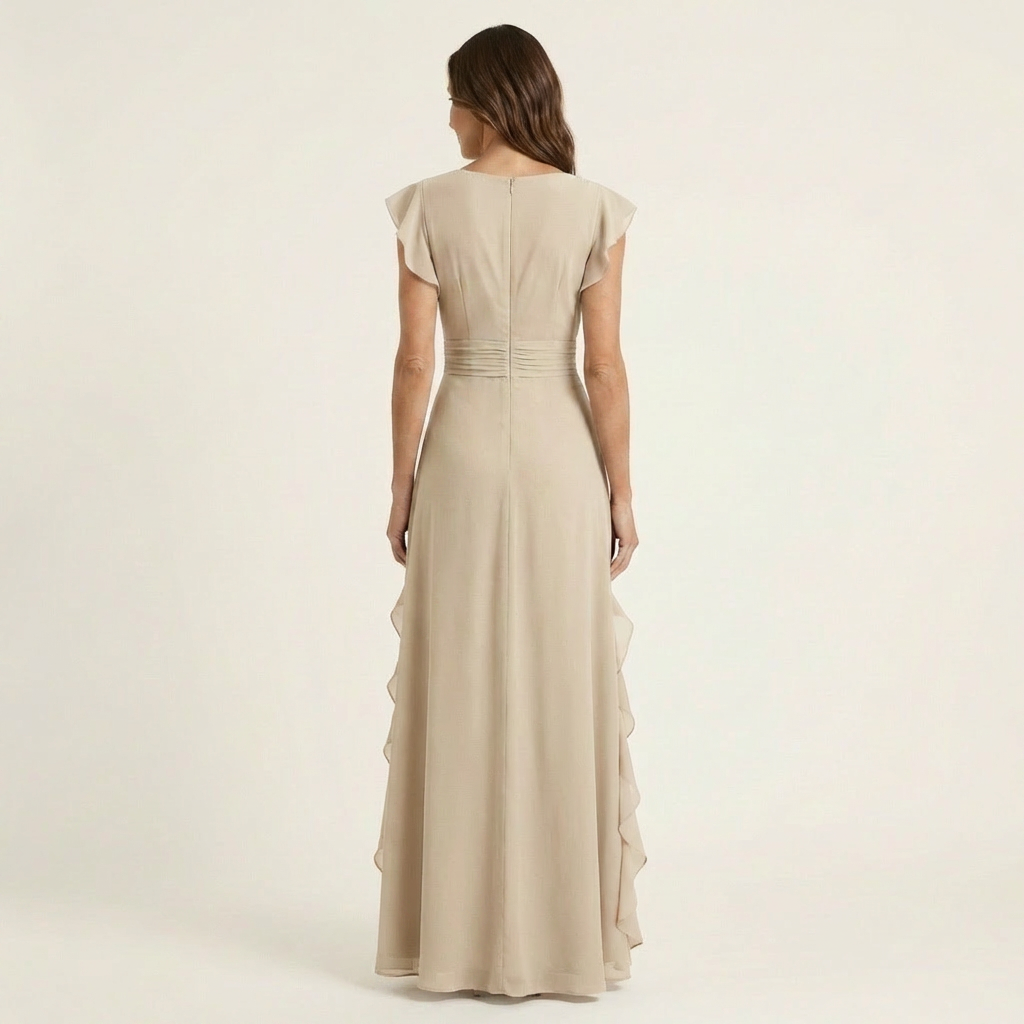 CELESTE | MAXIKLEID MIT WRAP-STYLE V-AUSSCHNITT UND FLUTTERÄRMELN
