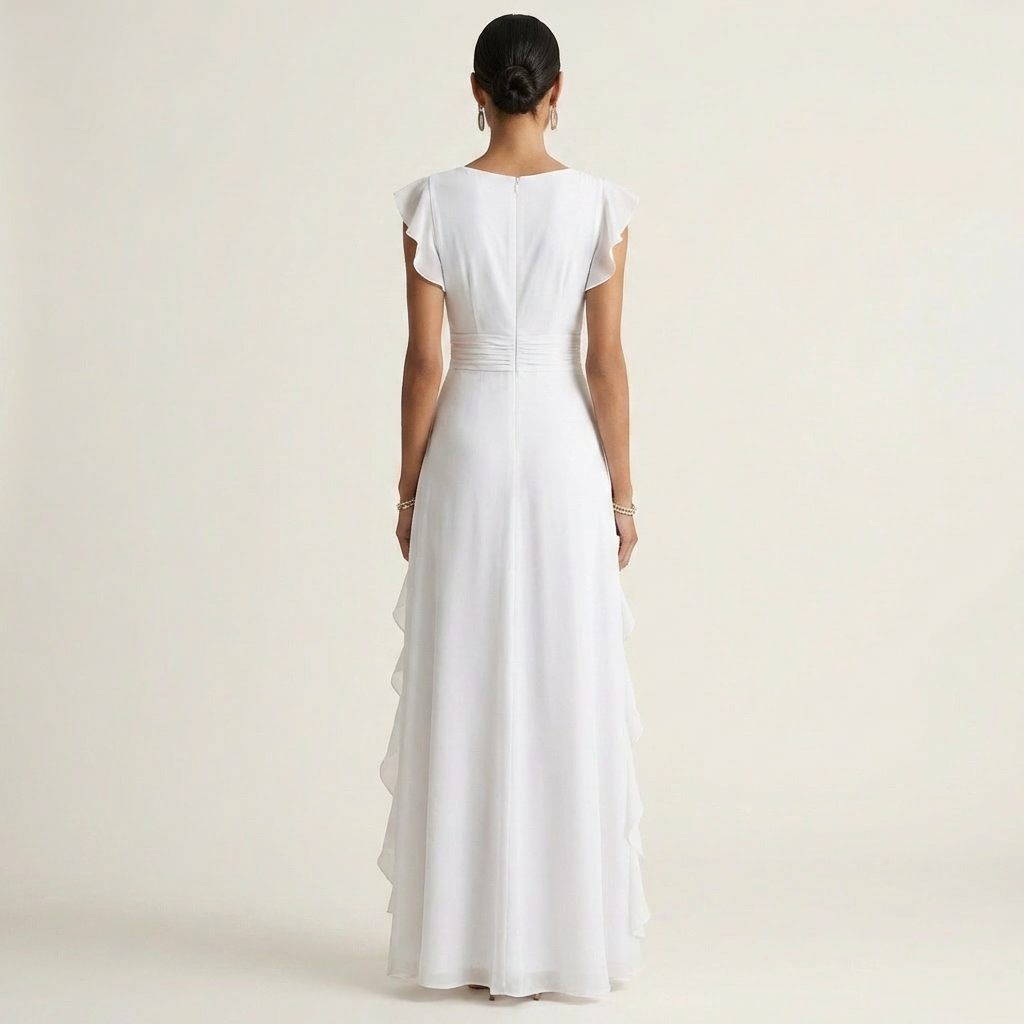 CELESTE | MAXIKLEID MIT WRAP-STYLE V-AUSSCHNITT UND FLUTTERÄRMELN