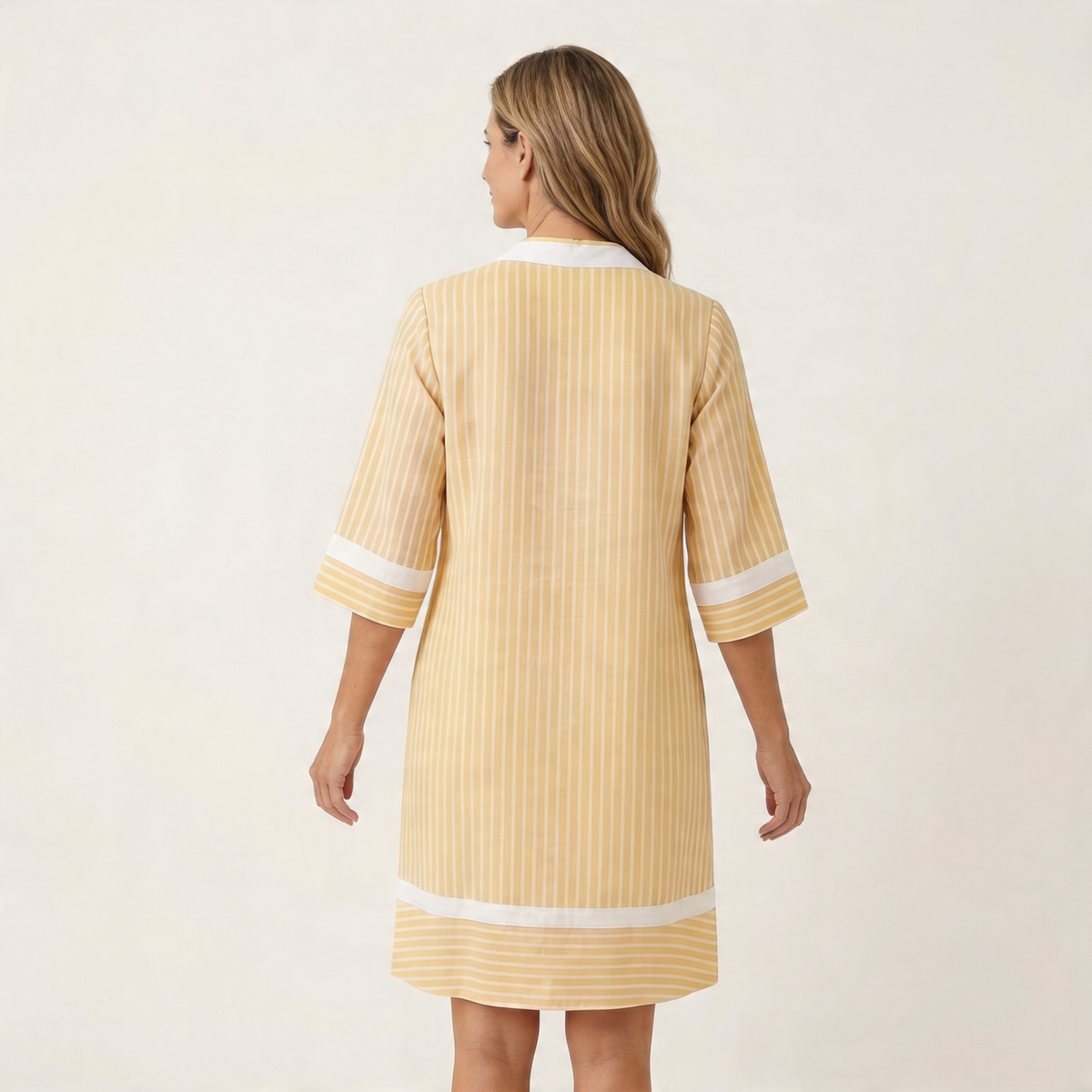 SOLVEIG | KONTRAST-TRIM STRIPES V-AUSSCHNITT BAUMWOLL-HEMDKLEID