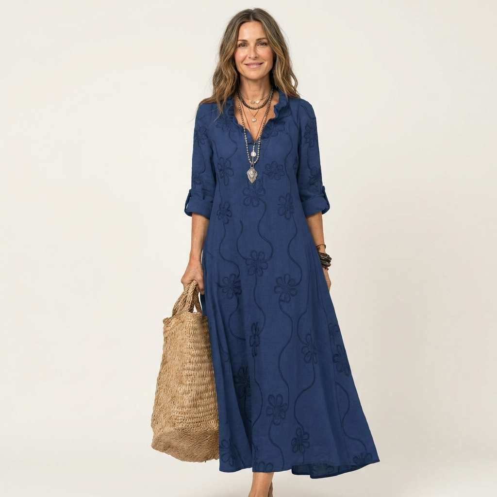 ODALYS | MAXIKLEID MIT TONALEN BLUMENSTICKEREIEN