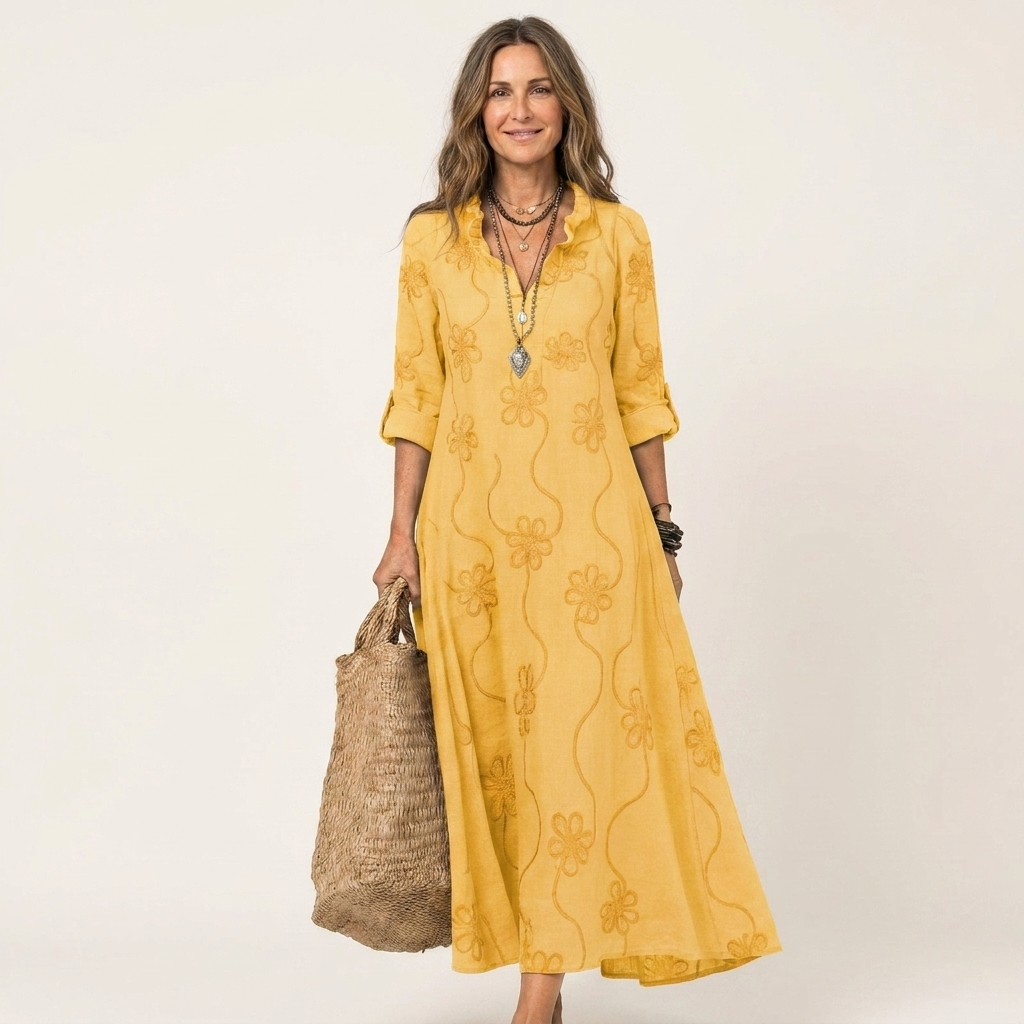 ODALYS | MAXIKLEID MIT TONALEN BLUMENSTICKEREIEN