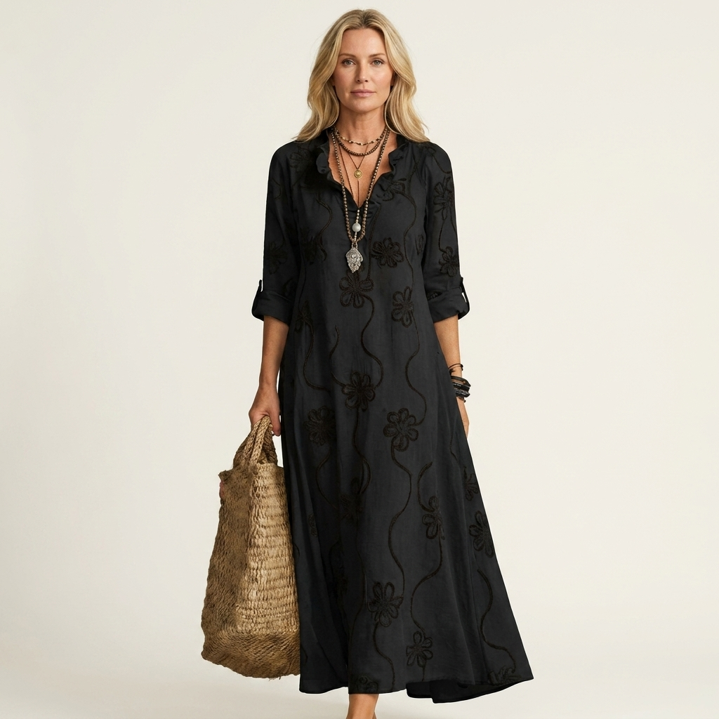 ODALYS | MAXIKLEID MIT TONALEN BLUMENSTICKEREIEN