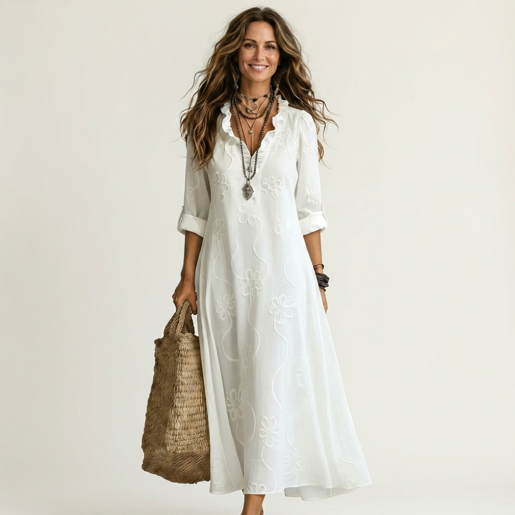 ODALYS | MAXIKLEID MIT TONALEN BLUMENSTICKEREIEN
