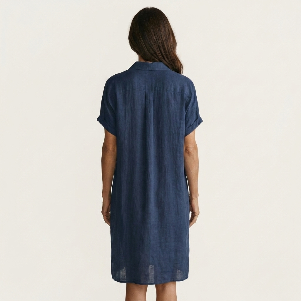 FLORENTINE | MIDIKLEID AUS BAUMWOLLE-LEINEN MIT GEROLLTEN ÄRMELBÜNDCHEN