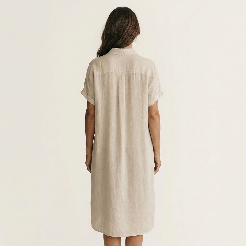 FLORENTINE | MIDIKLEID AUS BAUMWOLLE-LEINEN MIT GEROLLTEN ÄRMELBÜNDCHEN