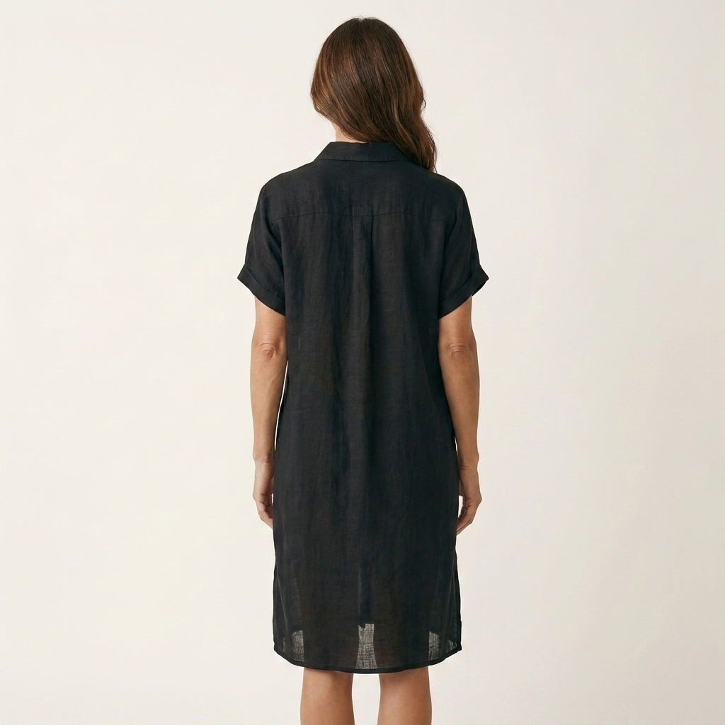 FLORENTINE | MIDIKLEID AUS BAUMWOLLE-LEINEN MIT GEROLLTEN ÄRMELBÜNDCHEN