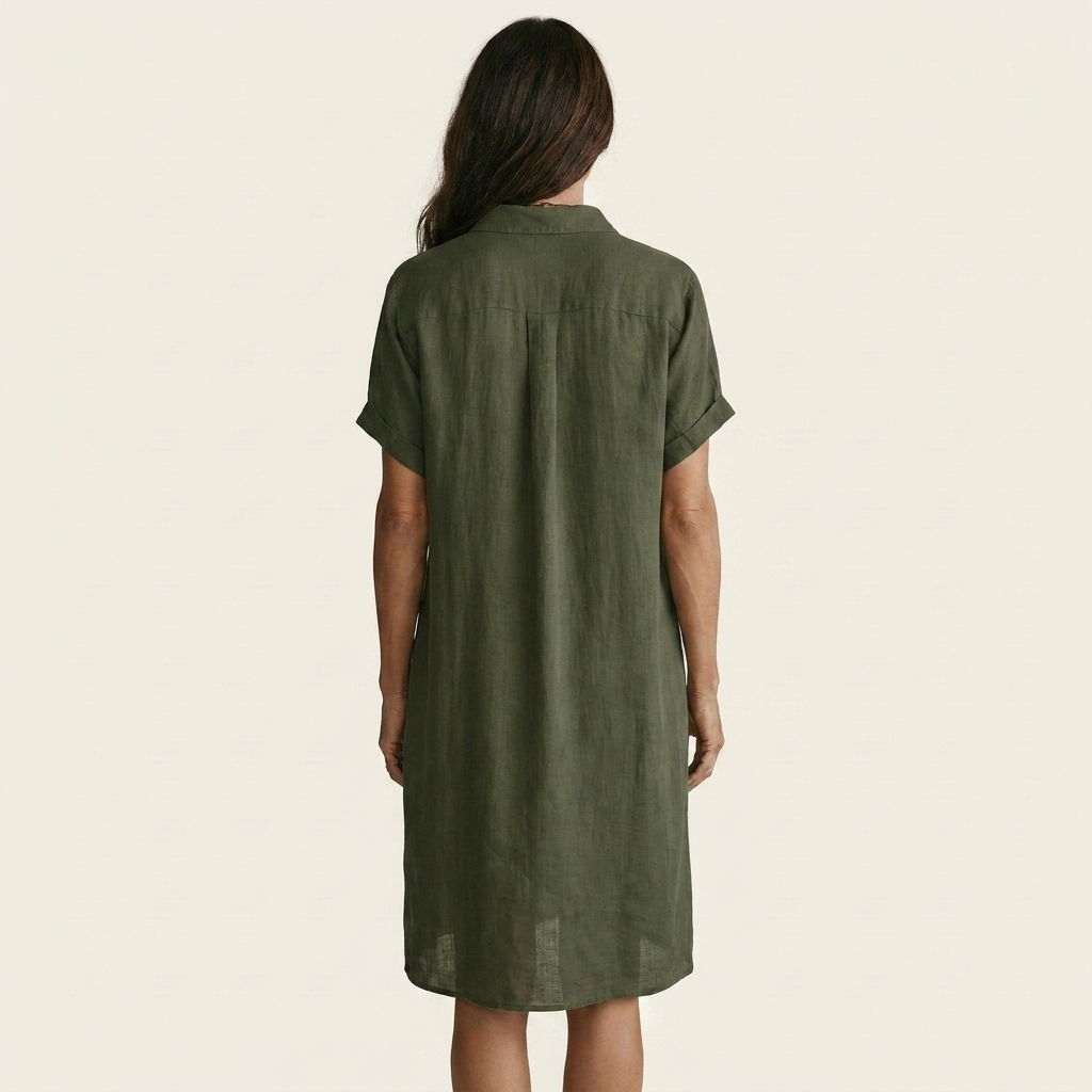 FLORENTINE | MIDIKLEID AUS BAUMWOLLE-LEINEN MIT GEROLLTEN ÄRMELBÜNDCHEN