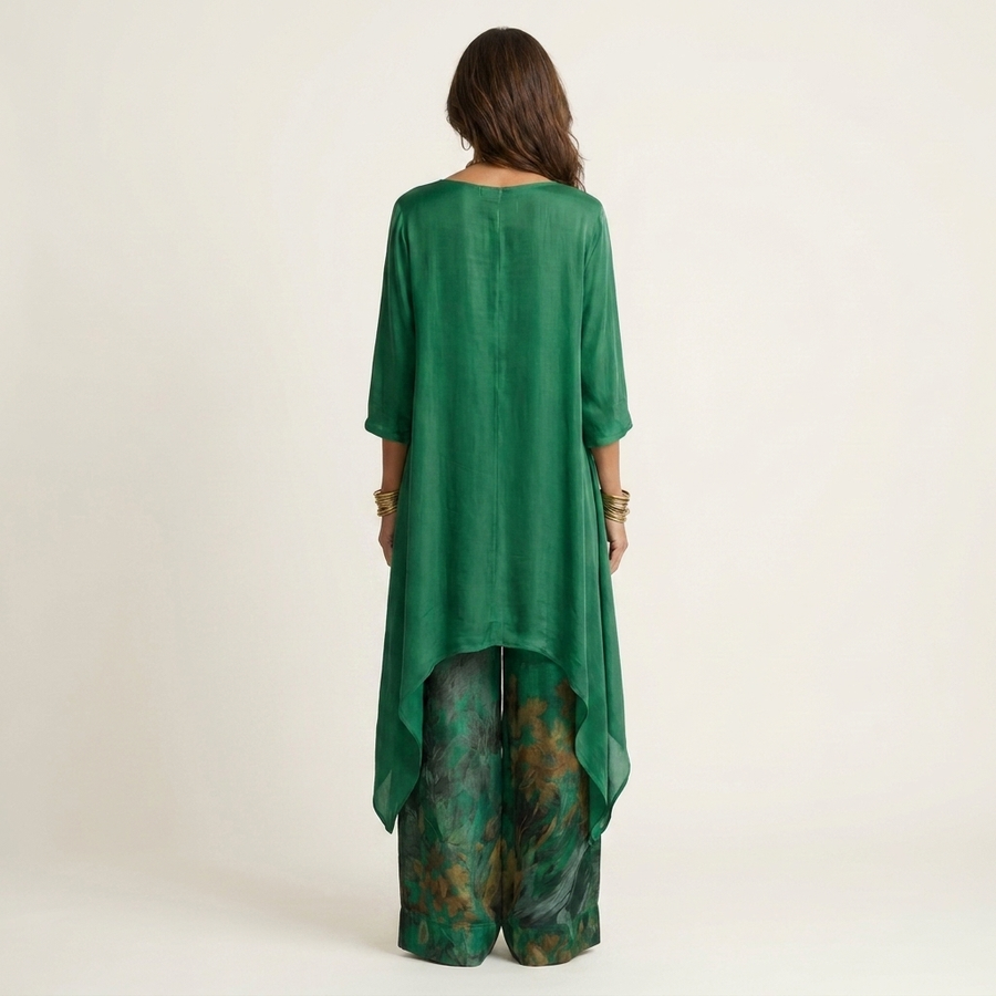 AVALYN | ZWEITEILIGES SET AUS BAUMWOLLE-SEIDE MIT ASYMMETRISCHER TUNIKA