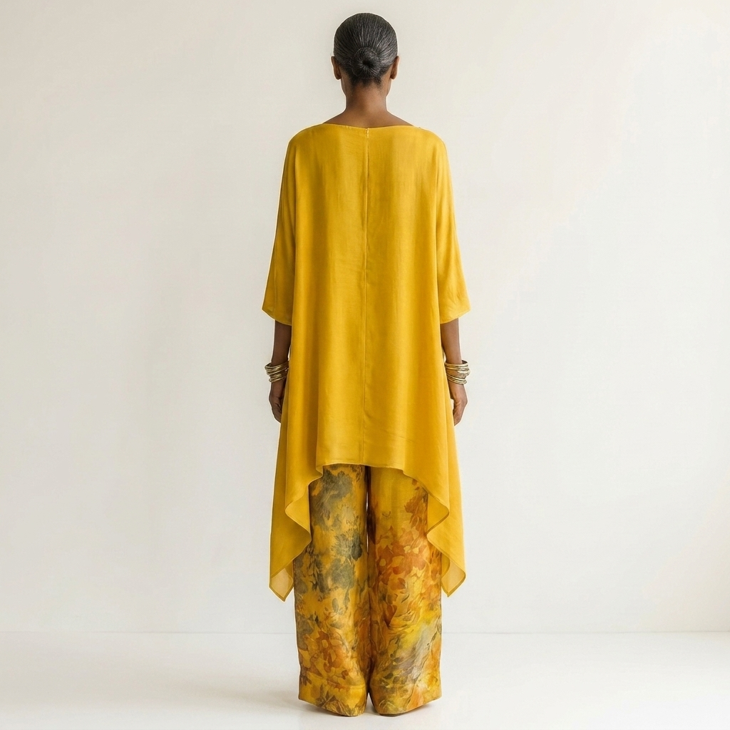 AVALYN | ZWEITEILIGES SET AUS BAUMWOLLE-SEIDE MIT ASYMMETRISCHER TUNIKA