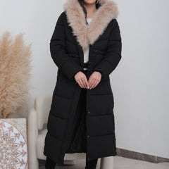 LIVIA langer gesteppter Wintermantel in Schwarz-Beige