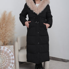 LIVIA langer gesteppter Wintermantel in Schwarz-Beige