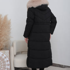 LIVIA langer gesteppter Wintermantel in Schwarz-Beige