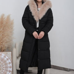 LIVIA langer gesteppter Wintermantel in Schwarz-Beige