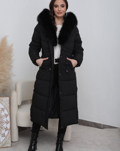 LIVIA langer gesteppter Wintermantel in Schwarz