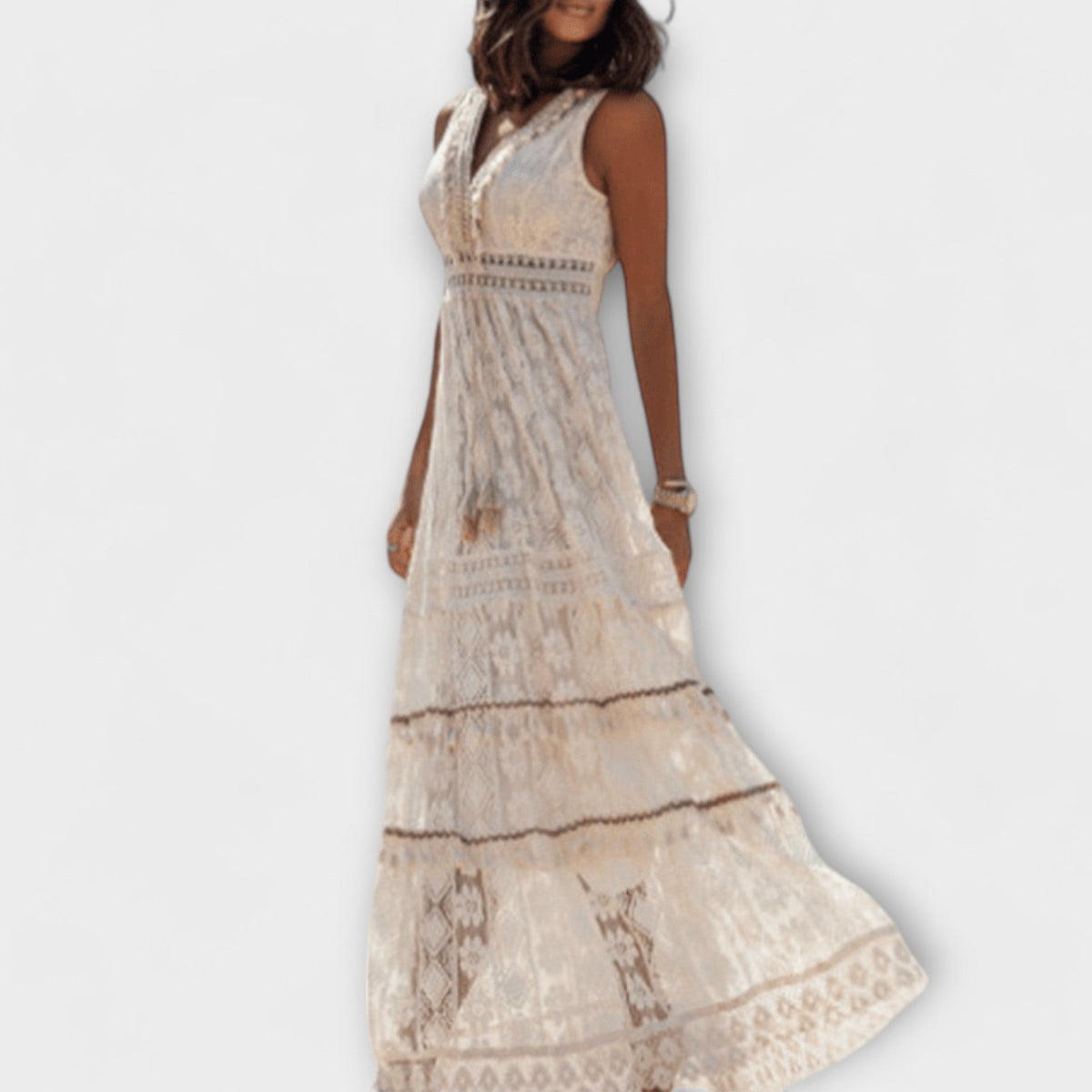 Paige - Cremefarbenes Kleid im Boho-Stil